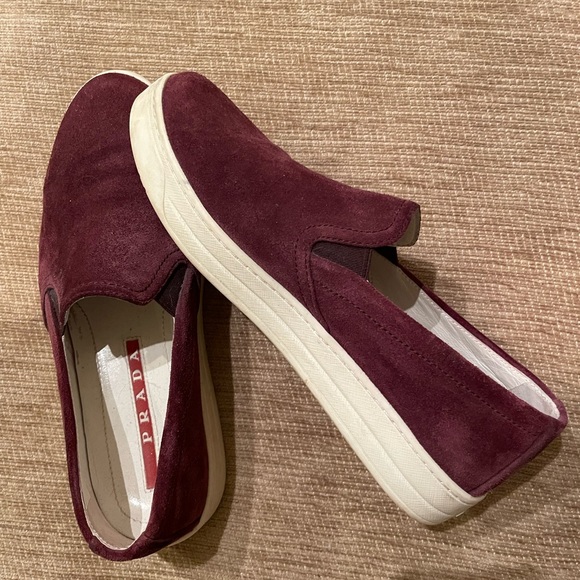 Prada Maroon suede skater slip on comfort sneakers size EU 36 1/2 - Picture 1 of 3
